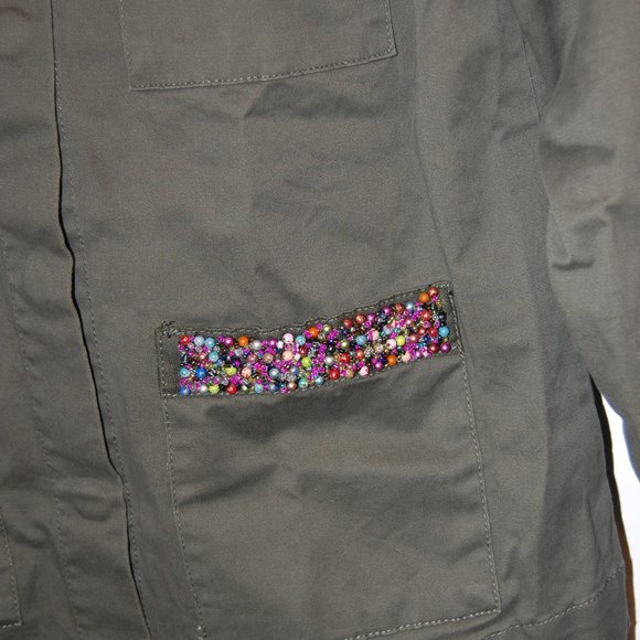 A New Day Women's Army Green Jacket W/ Decorative Beaded Pockets Size Small - Picture 6 of 15